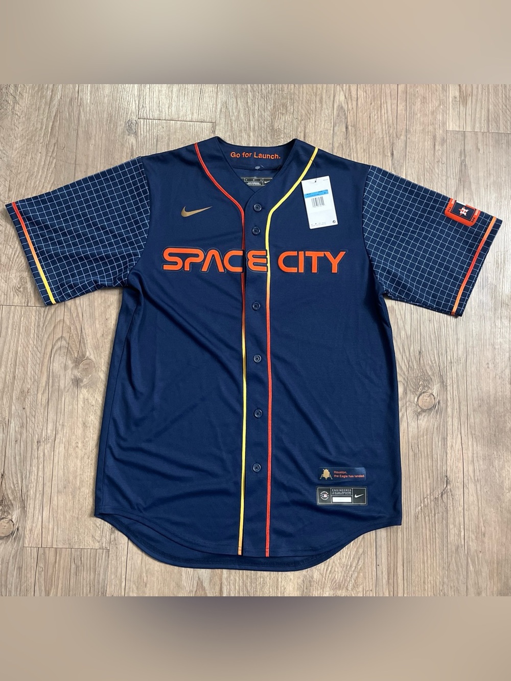 NWT Nike Houston Astros Space City MLB Blue Orange Yellow Baseball Jersey Size S